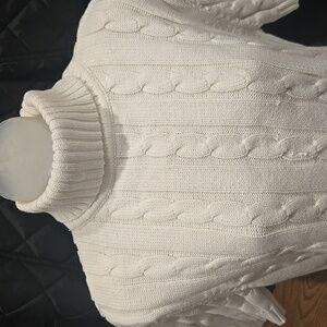VTG Liz Claiborne 100% Cotton White Short Sleeve Cable Knit Turtleneck Xl